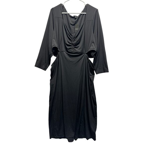 Torrid 3X Black Maxi Studio Knit Dress Cutout Waist Ruched Front 22/24 NWT - Picture 1 of 9